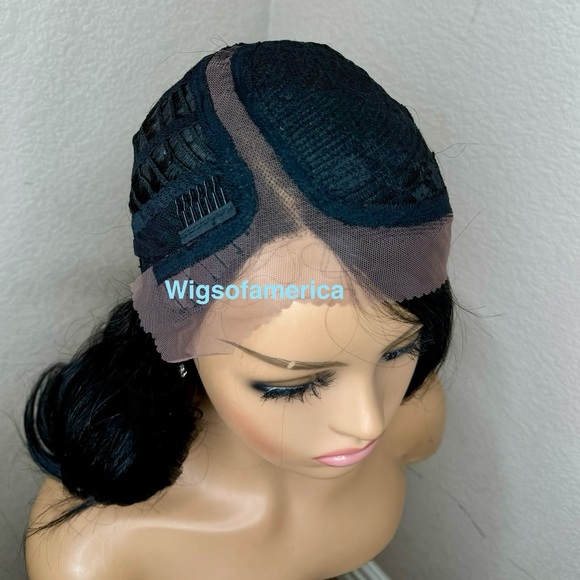 Burgundy wig  medium length lace front side part wavy layered 16 inch  Heat ok main image 4